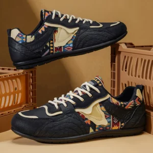 Men's Retro German Trainer Sneakers - Ethnic Tribal Print Low-Top Casual Shoes, Vintage Fashion Walking Sneakers for Men - Image 4