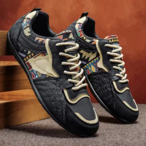 Men's Retro German Trainer Sneakers - Ethnic Tribal Print Low-Top Casual Shoes, Vintage Fashion Walking Sneakers for Men - Image 5