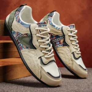Men's Retro German Trainer Sneakers - Ethnic Tribal Print Low-Top Casual Shoes, Vintage Fashion Walking Sneakers for Men - Image 6