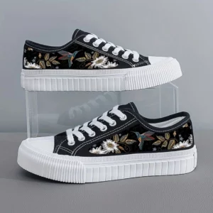 Women's Sports Shoes for All Seasons Outdoor Students Fashionistas Women's Canvas Shoes Round Toe Flats Bottom Breathable Vulcanized Shoes Digital Printing Women's Shoes - Image 2