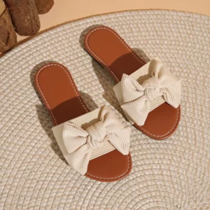 2026 Summer Fashion Women's Slippers New Big Bowknot Casual Sandals Women Luxury Soft Leisure Comfort Breathable Beach Shoes - Image 3