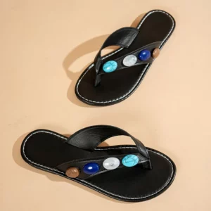 2025 New Gemstone Decor Flat Flip Flops Women Summer Plus Size Clip Toe Beach Sandals Woman Pu Leather Non Slip Slippers 36-43 - Image 4