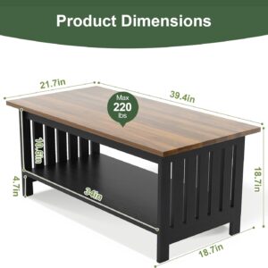 39.4" Farmhouse Coffee Table - Coffee Tables for Living Room, Small Coffee Table with Storage, Center Table for Living Room, Bedroom, Office, Black - Image 2