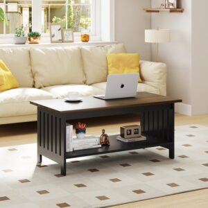 39.4" Farmhouse Coffee Table - Coffee Tables for Living Room, Small Coffee Table with Storage, Center Table for Living Room, Bedroom, Office, Black - Image 3
