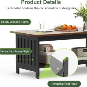 39.4" Farmhouse Coffee Table - Coffee Tables for Living Room, Small Coffee Table with Storage, Center Table for Living Room, Bedroom, Office, Black - Image 5