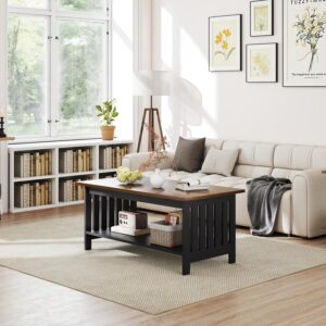 39.4" Farmhouse Coffee Table - Coffee Tables for Living Room, Small Coffee Table with Storage, Center Table for Living Room, Bedroom, Office, Black - Image 7