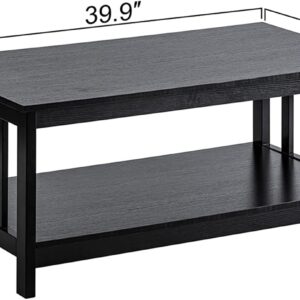 ChooChoo Mission Coffee Table, Black Wood Living Room Table with Shelf, 40 Black - Image 2