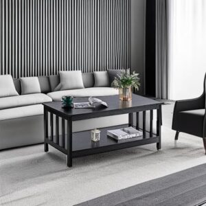 ChooChoo Mission Coffee Table, Black Wood Living Room Table with Shelf, 40 Black - Image 6
