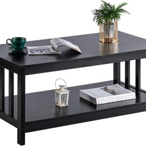 ChooChoo Mission Coffee Table, Black Wood Living Room Table with Shelf, 40 Black - Image 8