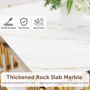 Rock Slab Coffee Table Modern Living Room Table Stainless Steel Metal Leg Rectangular Tempered Rock Slab Center Tables for Luxury Home Office (White, 43" Coffee Table) - Image 4