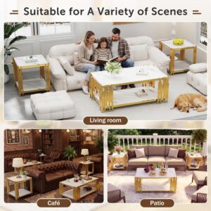 Rock Slab Coffee Table Modern Living Room Table Stainless Steel Metal Leg Rectangular Tempered Rock Slab Center Tables for Luxury Home Office (White, 43" Coffee Table) - Image 8