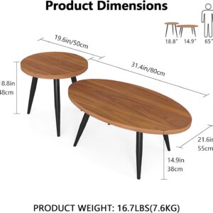 2-Piece Nesting Coffee Table Set, Oval & Round Mid-Century Modern Side Tables with MDF Tabletop & Metal Tapered Legs, Accent Table Set for Living Room, Small Spaces, Walnut - Image 2