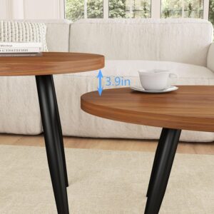 2-Piece Nesting Coffee Table Set, Oval & Round Mid-Century Modern Side Tables with MDF Tabletop & Metal Tapered Legs, Accent Table Set for Living Room, Small Spaces, Walnut - Image 7
