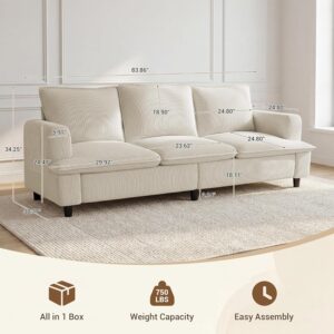 3 Seater Couch, 83" Comfy Corduroy Sofa with Deep Seat, Modern Sofa Couch for Living Room, Office, Bedroom, Apartment (Pillows not Included) - Image 3