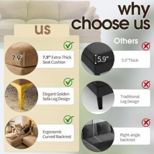 VINGLI 100" W U Shaped Couch with Ottoman, 22" Deep Seat Comfortable Sectional Couches for Living Room, 3 Seater Chenille Fabric Cloud Sofa for Apartment, Small Spaces, Bedroom, Khaki - Image 6