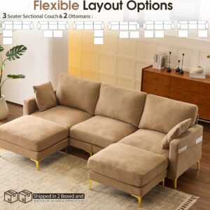 VINGLI 100" W U Shaped Couch with Ottoman, 22" Deep Seat Comfortable Sectional Couches for Living Room, 3 Seater Chenille Fabric Cloud Sofa for Apartment, Small Spaces, Bedroom, Khaki - Image 7
