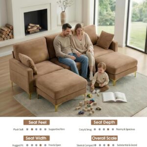 VINGLI 100" W U Shaped Couch with Ottoman, 22" Deep Seat Comfortable Sectional Couches for Living Room, 3 Seater Chenille Fabric Cloud Sofa for Apartment, Small Spaces, Bedroom, Khaki - Image 8