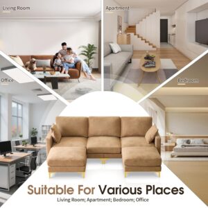 VINGLI 100" W U Shaped Couch with Ottoman, 22" Deep Seat Comfortable Sectional Couches for Living Room, 3 Seater Chenille Fabric Cloud Sofa for Apartment, Small Spaces, Bedroom, Khaki - Image 9