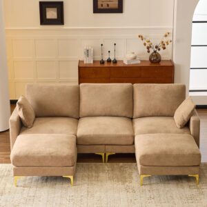 VINGLI 100" W U Shaped Couch with Ottoman, 22" Deep Seat Comfortable Sectional Couches for Living Room, 3 Seater Chenille Fabric Cloud Sofa for Apartment, Small Spaces, Bedroom, Khaki - Image 10