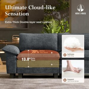HERA'S HOUSE 124" Modular Sectional Sofa, Oversized L Shaped Couches for Living Room, Comfy Cloud Couch with Ottoman, 4-Seater Deep Seat Sofa with Throw Pillow, Chenille Blue - Image 3