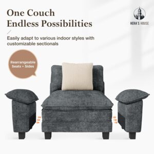HERA'S HOUSE 124" Modular Sectional Sofa, Oversized L Shaped Couches for Living Room, Comfy Cloud Couch with Ottoman, 4-Seater Deep Seat Sofa with Throw Pillow, Chenille Blue - Image 6
