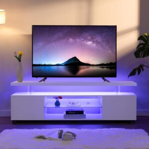 White TV Stands for Living Room LED TV Stand Modern TV Stand with Storage for 50/55/60 inche TVs Entertainment Center for Living Room - Image 3