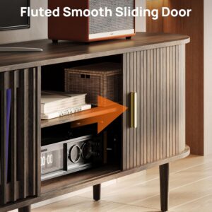 94.5" Fluted Mid Century Modern TV Stand for TVs Up to 80/85/86/90/98/100", Tambour Sliding Doors Entertainment Center with Storage&LED, Curved Media&TV Console Long TV Stands for Living Room, Walnut - Image 7