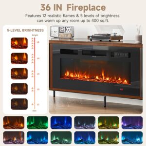 Luxury 70" Fluted TV Stand with Fireplace, Mid Century Modern TV Stand, Entertainment Center for TVs Up to 80", Electric Fireplace TV Console for Living Room with Storage,70 Inch, Brown - Image 5