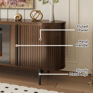 Luxury 70" Fluted TV Stand with Fireplace, Mid Century Modern TV Stand, Entertainment Center for TVs Up to 80", Electric Fireplace TV Console for Living Room with Storage,70 Inch, Brown - Image 6