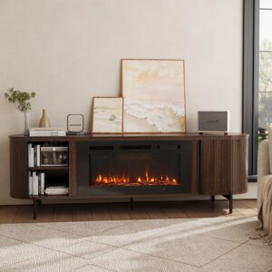 Luxury 70" Fluted TV Stand with Fireplace, Mid Century Modern TV Stand, Entertainment Center for TVs Up to 80", Electric Fireplace TV Console for Living Room with Storage,70 Inch, Brown - Image 8