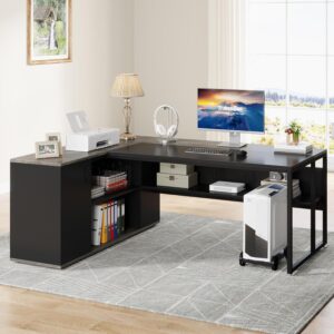 Tribesigns 71 inch Executive Desk, L Shaped Desk with Cabinet Storage, Executive Office Table with Shelves, Business Furniture Set Workstation for Home Office, Gray - Image 6