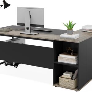 Tribesigns 71 inch Executive Desk, L Shaped Desk with Cabinet Storage, Executive Office Table with Shelves, Business Furniture Set Workstation for Home Office, Gray - Image 7