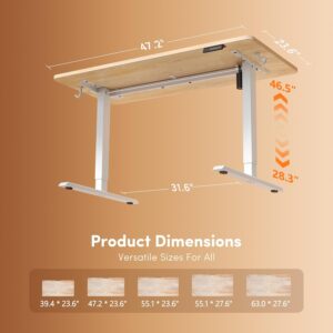 FEZIBO Standing Desk, 48 × 24 Inches Electric Height Adjustable, Sit and Stand Up, Computer Office Desk with Splice Board, White Frame/Maple TOP - Image 3