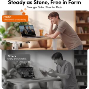 FEZIBO Standing Desk, 48 × 24 Inches Electric Height Adjustable, Sit and Stand Up, Computer Office Desk with Splice Board, White Frame/Maple TOP - Image 6