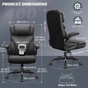 Office Chair, Ergonomic Big and Tall Computer Desk Chairs, Executive Breathable Leather Chair with Adjustable Flip-up Armrests, Lumbar Support Swivel PC Chair with Rocking Function,Matte Black - Image 2