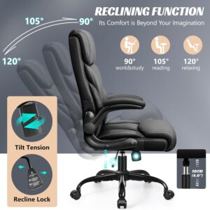 Office Chair, Ergonomic Big and Tall Computer Desk Chairs, Executive Breathable Leather Chair with Adjustable Flip-up Armrests, Lumbar Support Swivel PC Chair with Rocking Function,Matte Black - Image 6
