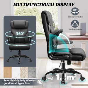 Office Chair, Ergonomic Big and Tall Computer Desk Chairs, Executive Breathable Leather Chair with Adjustable Flip-up Armrests, Lumbar Support Swivel PC Chair with Rocking Function,Matte Black - Image 7