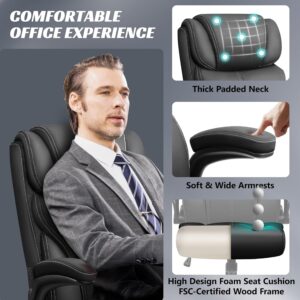 Office Chair, Ergonomic Big and Tall Computer Desk Chairs, Executive Breathable Leather Chair with Adjustable Flip-up Armrests, Lumbar Support Swivel PC Chair with Rocking Function,Matte Black - Image 8
