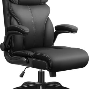 Office Chair, Ergonomic Big and Tall Computer Desk Chairs, Executive Breathable Leather Chair with Adjustable Flip-up Armrests, Lumbar Support Swivel PC Chair with Rocking Function,Matte Black - Image 9
