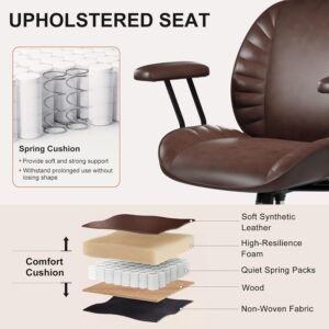 Home Office Desk Chair, Adjustable Comfy Office Chair with Wheels,Leather Office Chair with Removable Armrests, Office Desk Chair with Lumbar Support for Home Office or Workspace, Dark Brown - Image 3