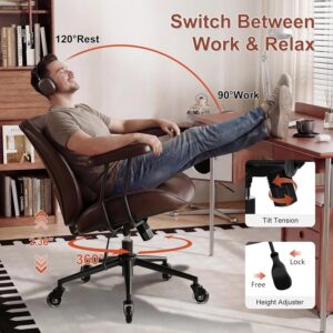 Home Office Desk Chair, Adjustable Comfy Office Chair with Wheels,Leather Office Chair with Removable Armrests, Office Desk Chair with Lumbar Support for Home Office or Workspace, Dark Brown - Image 4
