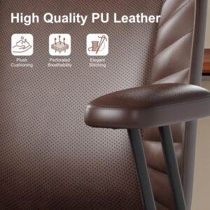 Home Office Desk Chair, Adjustable Comfy Office Chair with Wheels,Leather Office Chair with Removable Armrests, Office Desk Chair with Lumbar Support for Home Office or Workspace, Dark Brown - Image 5