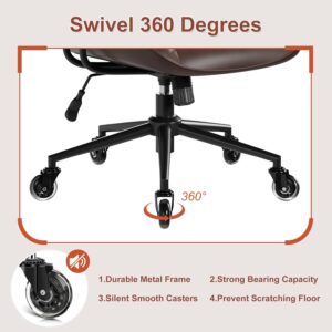 Home Office Desk Chair, Adjustable Comfy Office Chair with Wheels,Leather Office Chair with Removable Armrests, Office Desk Chair with Lumbar Support for Home Office or Workspace, Dark Brown - Image 6