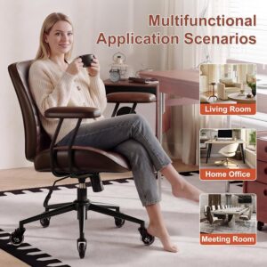 Home Office Desk Chair, Adjustable Comfy Office Chair with Wheels,Leather Office Chair with Removable Armrests, Office Desk Chair with Lumbar Support for Home Office or Workspace, Dark Brown - Image 7