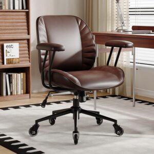 Home Office Desk Chair, Adjustable Comfy Office Chair with Wheels,Leather Office Chair with Removable Armrests, Office Desk Chair with Lumbar Support for Home Office or Workspace, Dark Brown - Image 8
