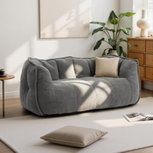 59" Bean Bag Chair, 2-Seat Loveseat Sofa Bed for Adults, Washable Cover,72H Rebound, Fluffy Comfort for Living Room,Bedroom,Grey - Image 4