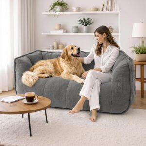 59" Bean Bag Chair, 2-Seat Loveseat Sofa Bed for Adults, Washable Cover,72H Rebound, Fluffy Comfort for Living Room,Bedroom,Grey - Image 5