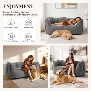 59" Bean Bag Chair, 2-Seat Loveseat Sofa Bed for Adults, Washable Cover,72H Rebound, Fluffy Comfort for Living Room,Bedroom,Grey - Image 6