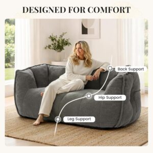 59" Bean Bag Chair, 2-Seat Loveseat Sofa Bed for Adults, Washable Cover,72H Rebound, Fluffy Comfort for Living Room,Bedroom,Grey - Image 7