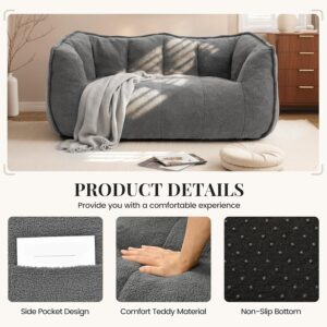 59" Bean Bag Chair, 2-Seat Loveseat Sofa Bed for Adults, Washable Cover,72H Rebound, Fluffy Comfort for Living Room,Bedroom,Grey - Image 8
